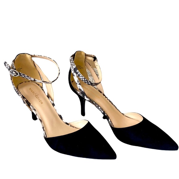 Marc Fisher Shoes - NWOT Marc Fisher Black Ankle Strap Snakeskin Heels Size 8M